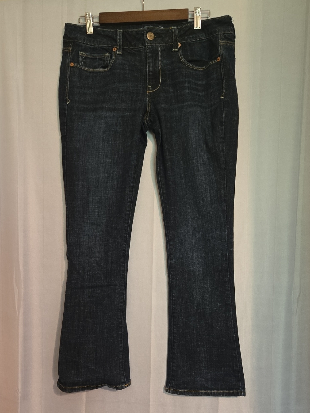 American Eagle Women's Dark Blue Embellished Back-Pocket Skinny Kick Jeans Sz 12 - Picture 5 of 8